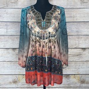 Bohemian Beaded Ombré Tribal Blouse